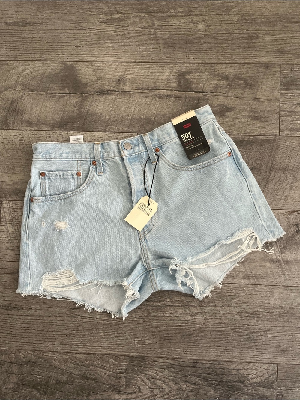 Levi's Light Blue Distressed Denim Shorts
